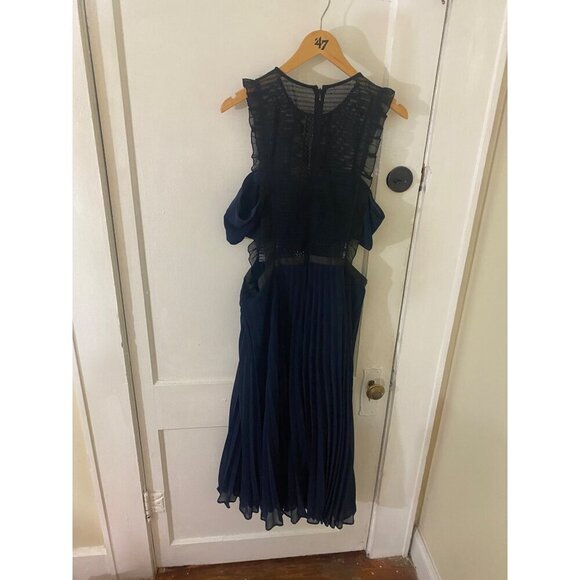 ASOS Women's Crochet Chiffon Blue Pleated Cut Out Cocktail Dress - 14 - Picture 2 of 14